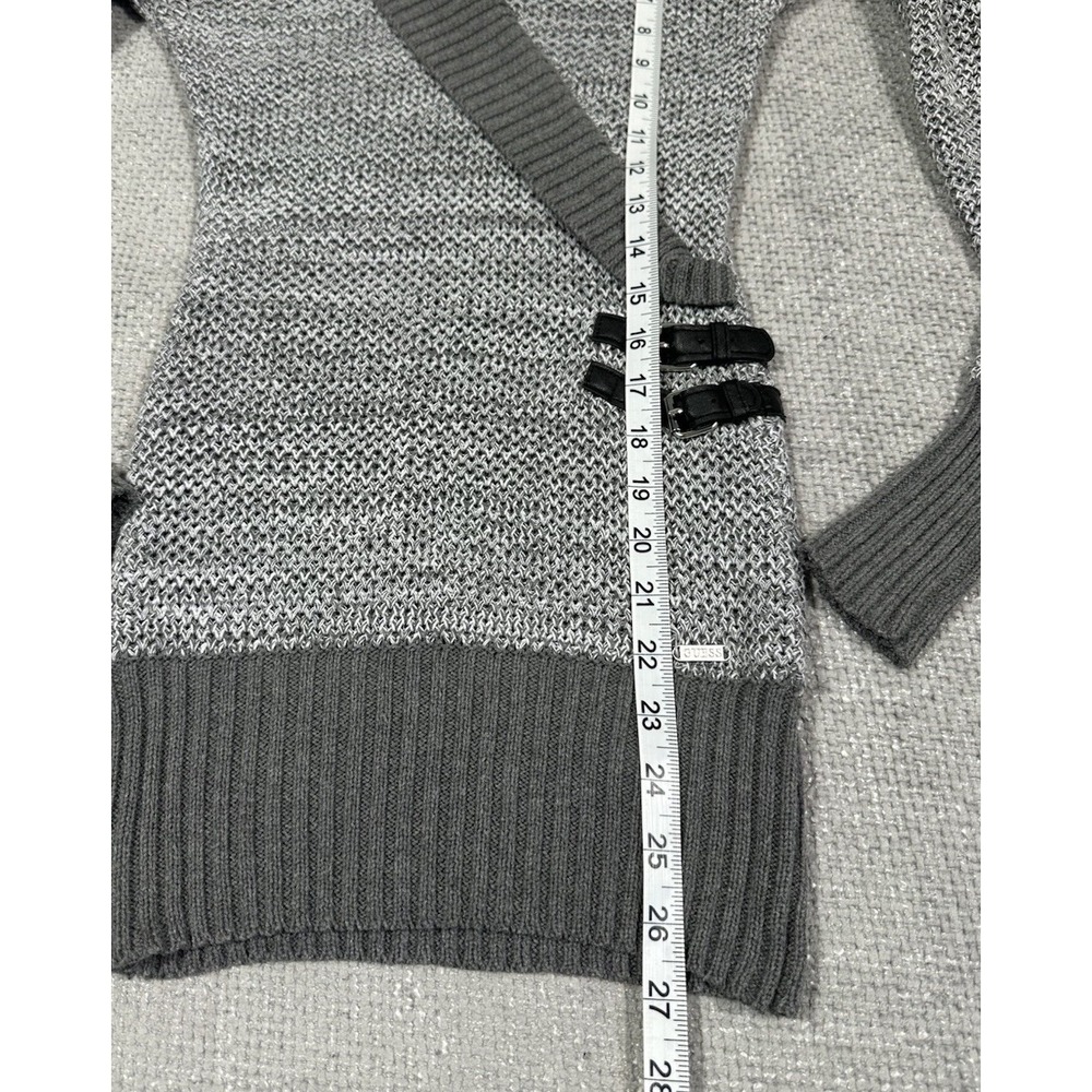Y2K Guess Sweater Womens XS Gray Shawl Collar Buckle Fitted Pullover - Picture 4 of 11